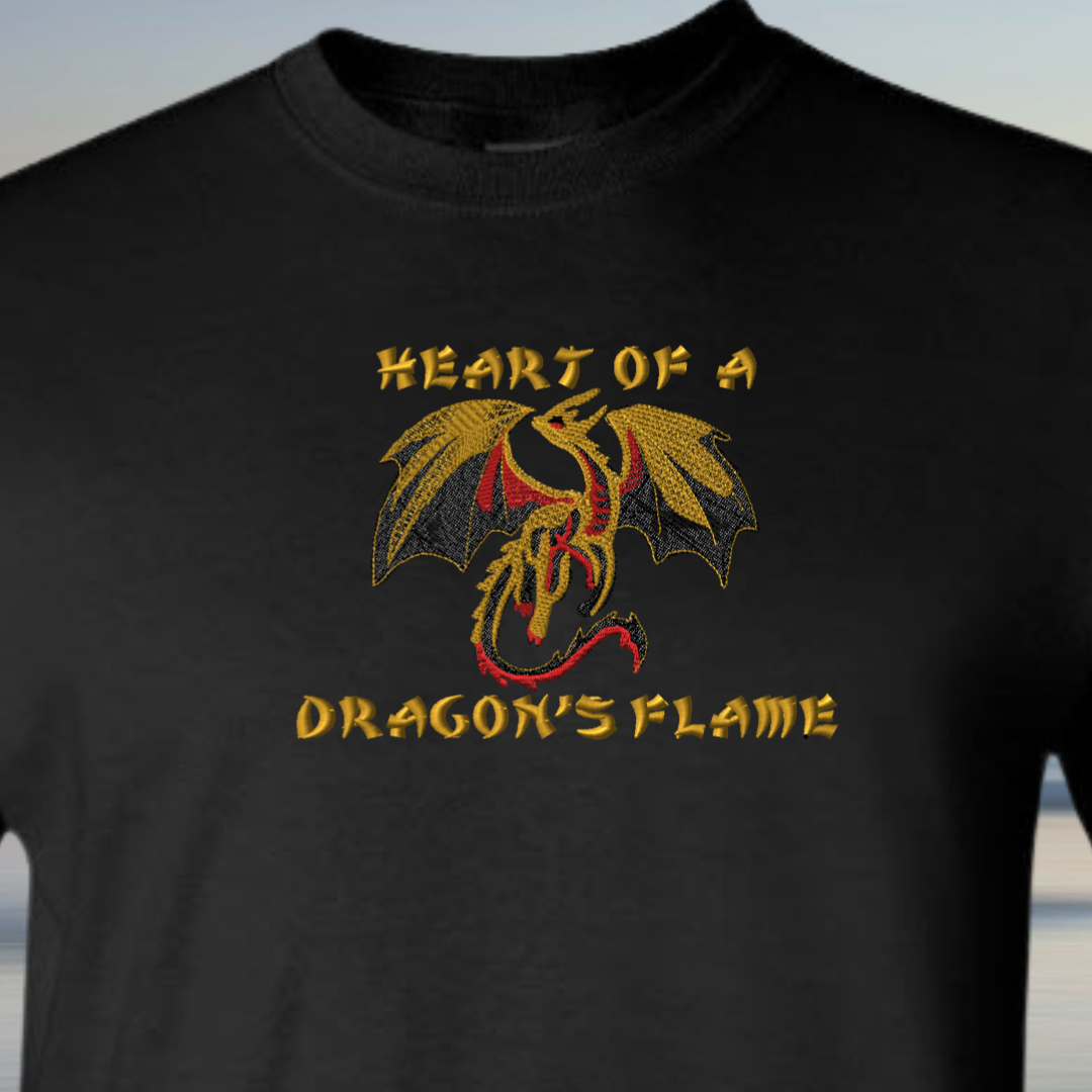 T-SHIRT EMBROIDERY Heart of the DRAGON Flame Tees