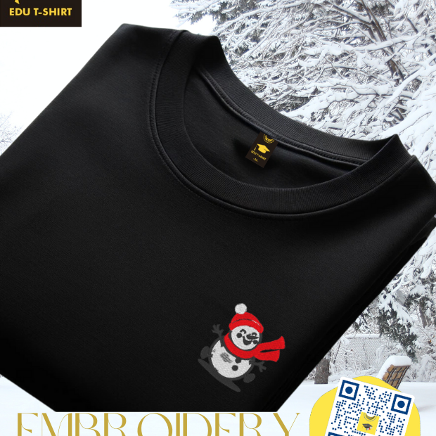Embroidered snowman Christmas t-shirt, cotton crew neck – personalised Christmas gift, EDUTSHIRT Singapore
