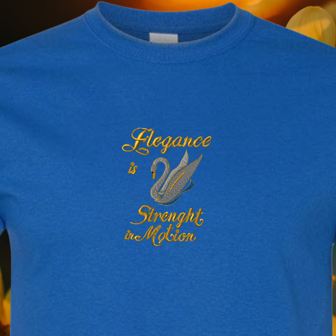 T-SHIRT EMBRIODERY of SWAN Elegance is Strength in Motion Tees