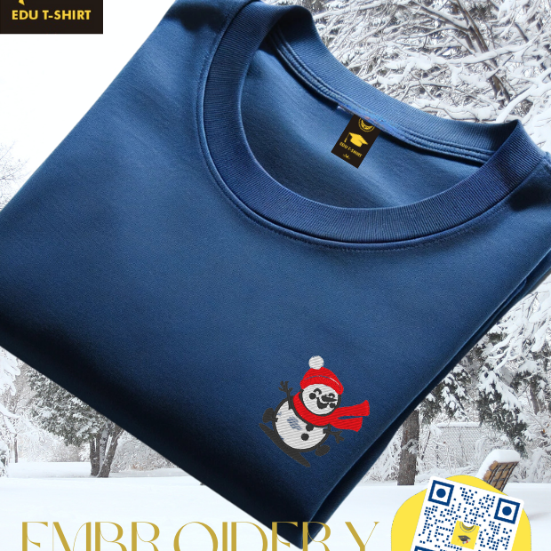 Embroidered snowman Christmas t-shirt, cotton crew neck – personalised Christmas gift, EDUTSHIRT Singapore