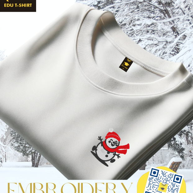 Embroidered snowman Christmas t-shirt, cotton crew neck – personalised Christmas gift, EDUTSHIRT Singapore