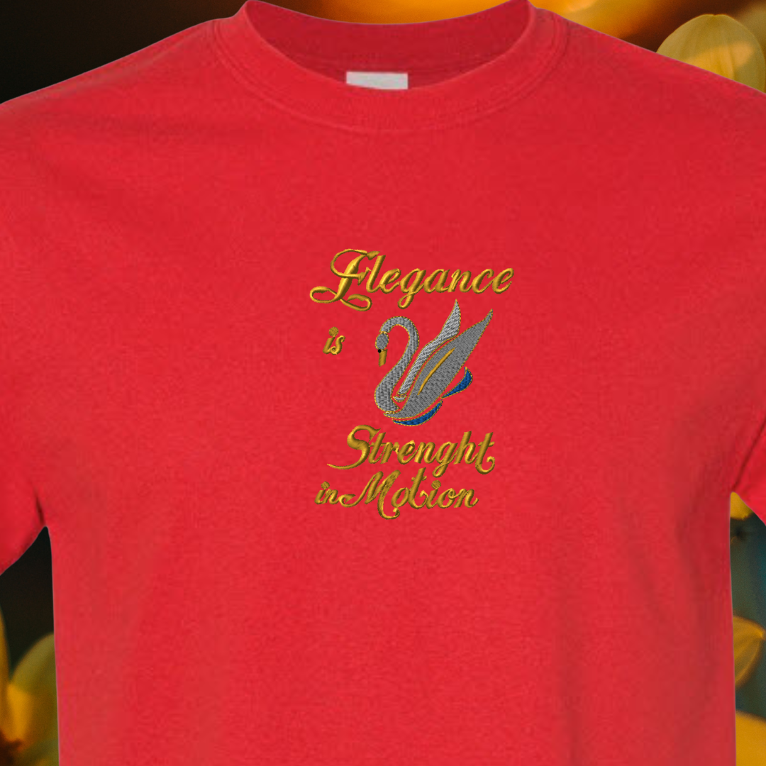 T-SHIRT EMBRIODERY of SWAN Elegance is Strength in Motion Tees