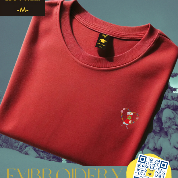 Embroidered Christmas stocking t-shirt, cotton crew neck – personalised Christmas gift, EDUTSHIRT Singapore