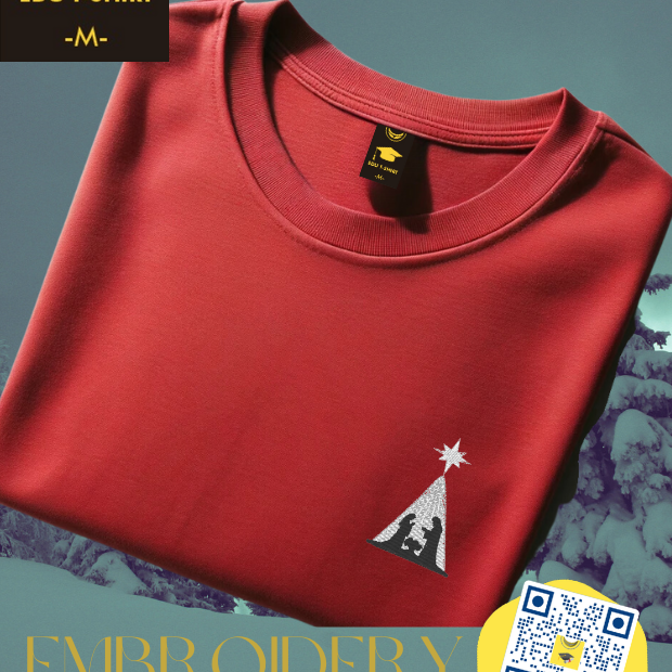 Embroidered Baby Jesus nativity Christmas t-shirt, cotton crew neck – personalised gift, EDUTSHIRT Singapore