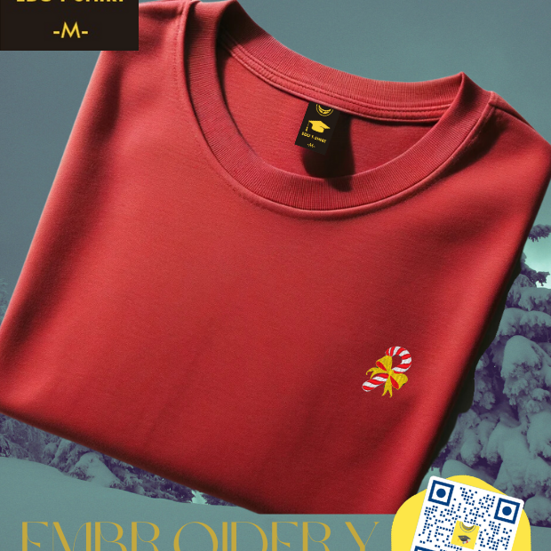 Embroidered candy cane Christmas t-shirt, cotton crew neck – personalised Christmas gift, EDUTSHIRT Singapore