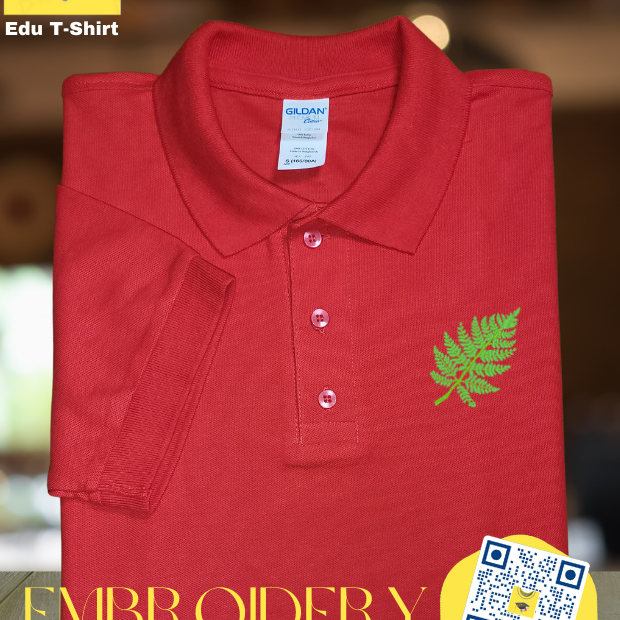 Fern Leaf Embroidered Polo Shirt
