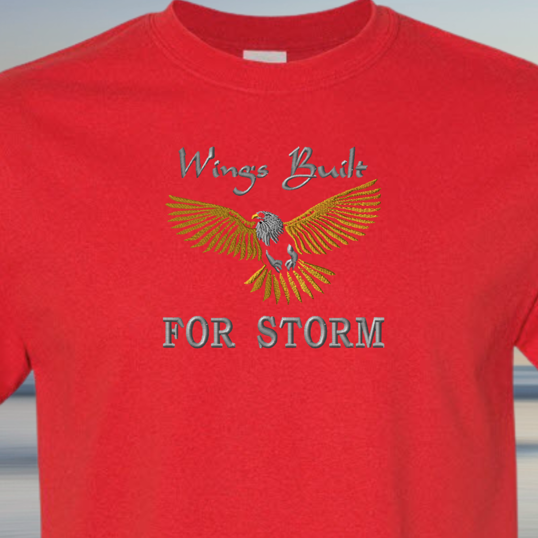 Tshirt EMBROIDERY of EAGLE Wings Built for Storm Tees