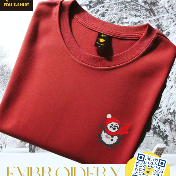 Embroidered snowman Christmas t-shirt, cotton crew neck – personalised Christmas gift, EDUTSHIRT Singapore