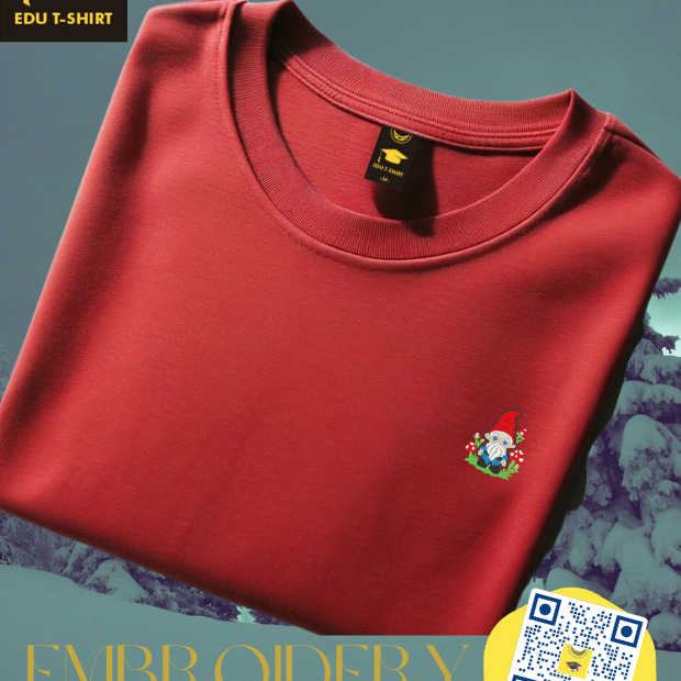 Embroidered Christmas gnome t-shirt, cotton crew neck – personalised Christmas gift, EDUTSHIRT Singapore