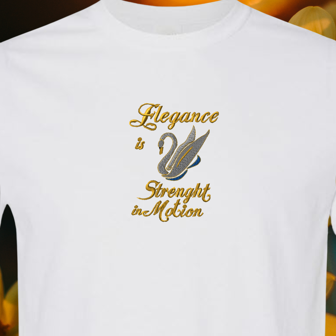 T-SHIRT EMBRIODERY of SWAN Elegance is Strength in Motion Tees