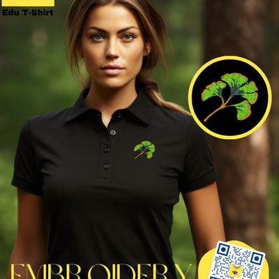 POLO-SHIRT with EMBROIDERY of  GINKGO BILOBA Leaf tee tshirt