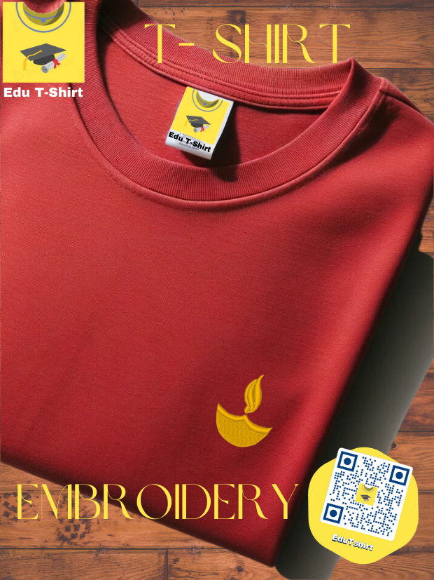 T-SHIRT with EMBROIDERY of a Golden Diya Lamp  DEEPAVALI